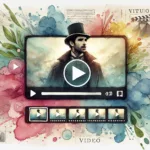 Videoplayer mit Darstellerporträt, Filmszenen und einer Reihe von Vorschaubildern.